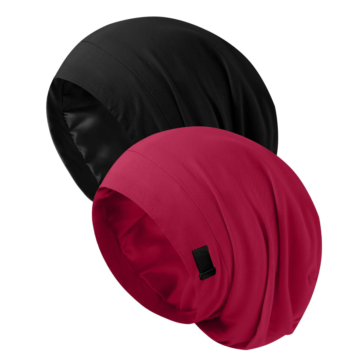 ZHENSILK front view of satin-lined bonnet showing fit and colors, protects hair overnight