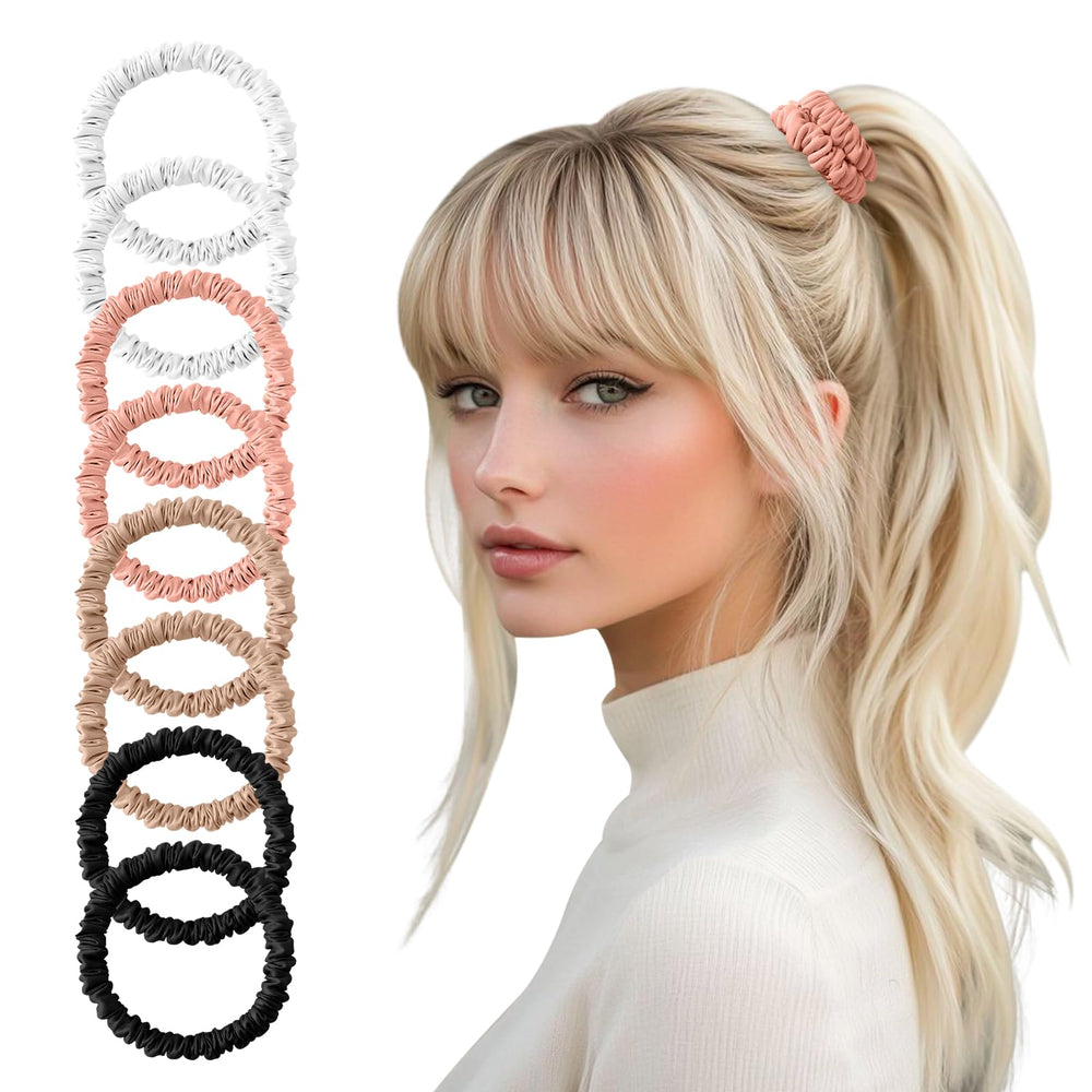 ZHENSILK front view of 8-piece scrunchie set showing colors and packaging, elegant gift appeal