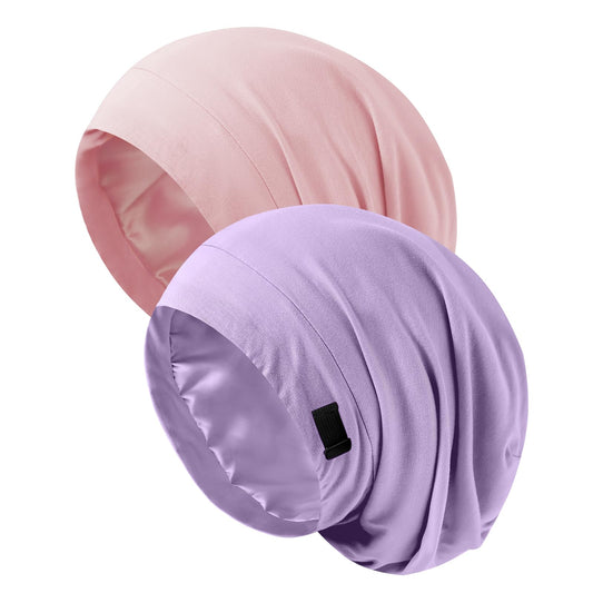 ZHENSILK front view showing two-color sleep caps and packaging benefit protection