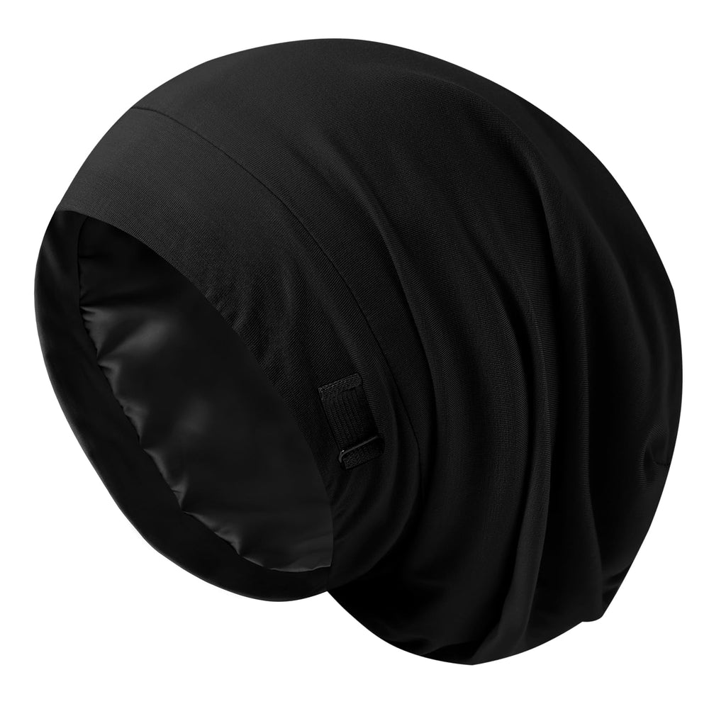 ZHENSILK front view bonnet showing neat fit and style benefit: protects hair