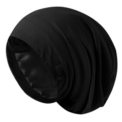 ZHENSILK front view bonnet showing neat fit and style benefit: protects hair