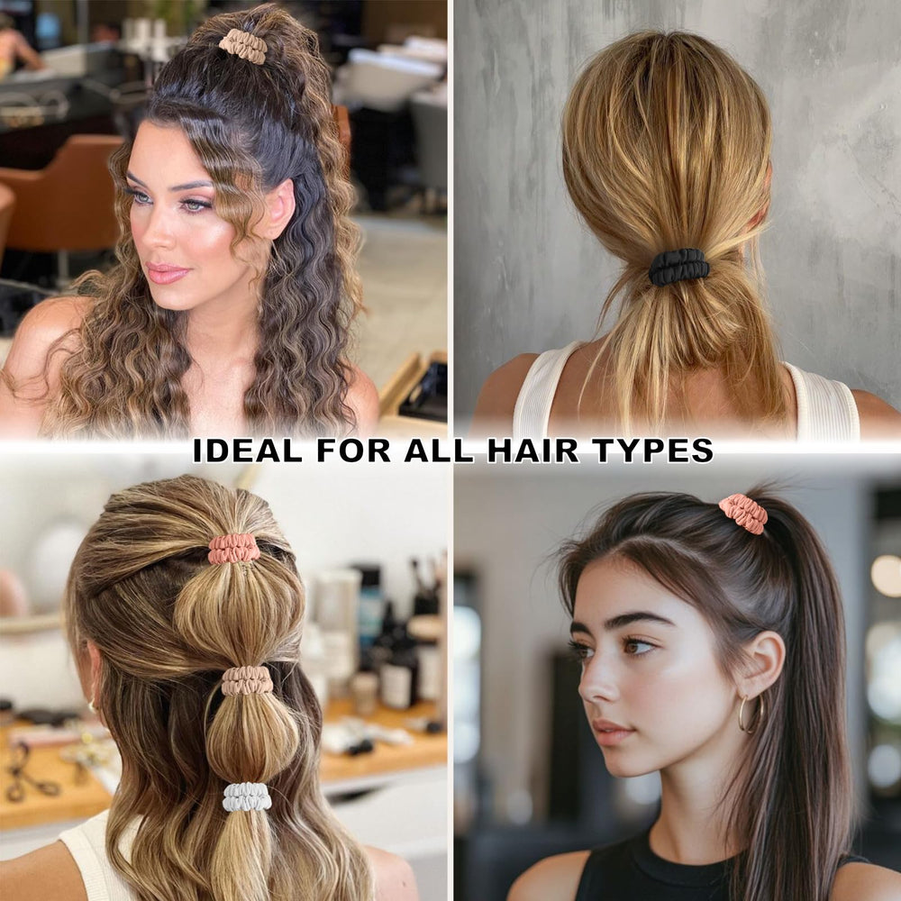 ZHENSILK scrunchie in hand to show real-life size and comfortable stretch for easy use