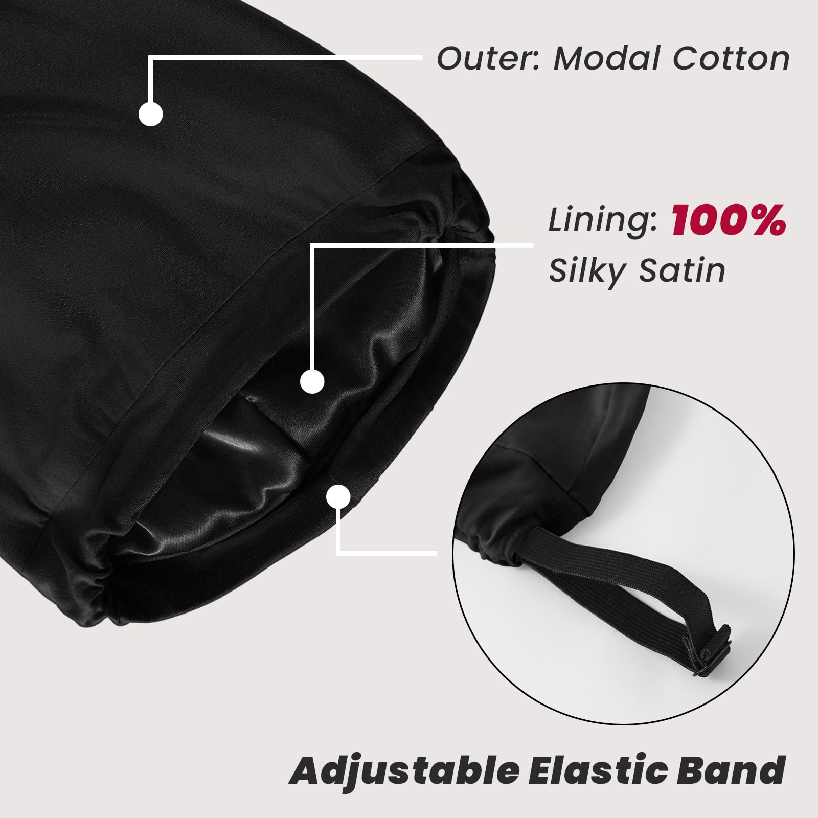 ZHENSILK view of top with six slits, roomy design accommodates large hairstyles