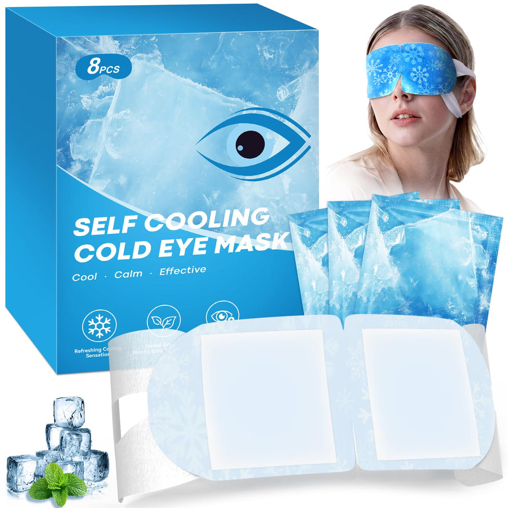 ZHENYEMEI front packaging showing eight sealed cooling eye masks for convenience