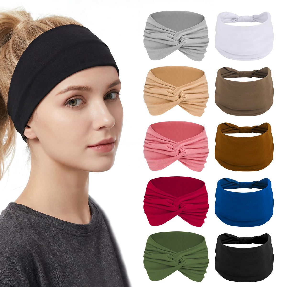 ZhouBoat front view of ten headbands showing color variety and convenience