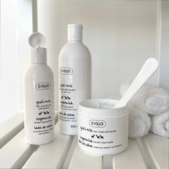 Ziaja label closeup highlighting keratin and goat's milk ingredients for repair