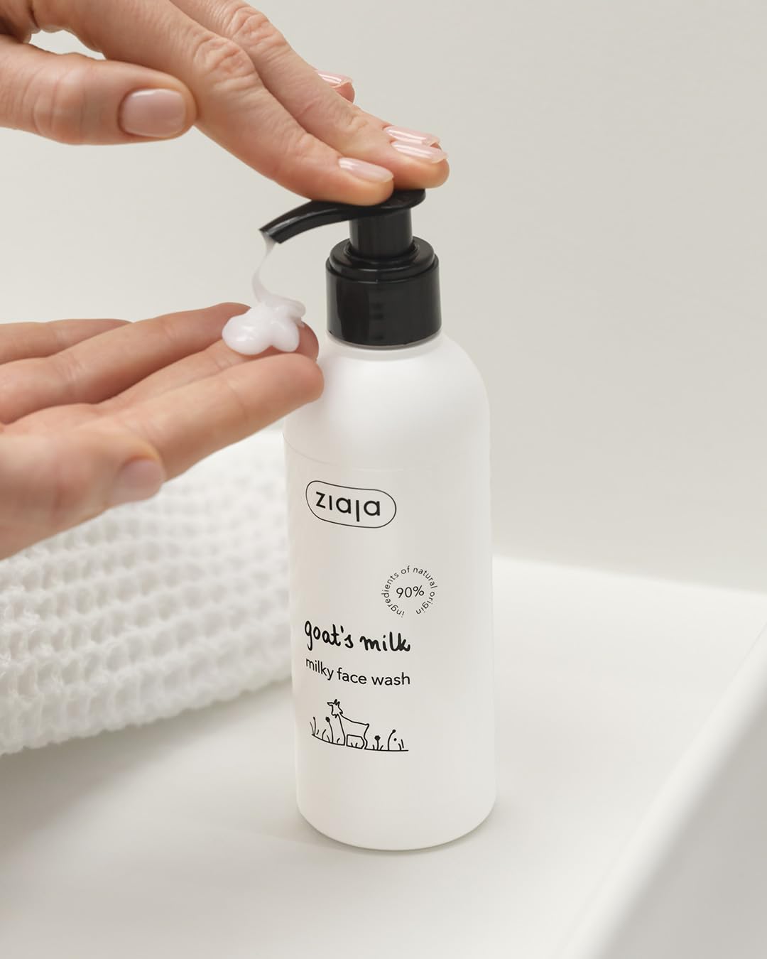 Ziaja label close-up displaying goat's milk complex and vitamin ingredients for nourishment