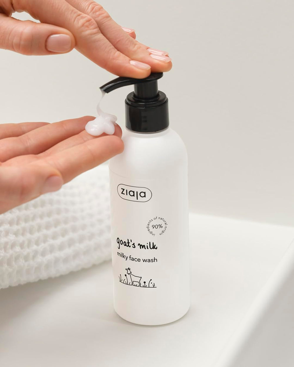 Ziaja label close-up displaying goat's milk complex and vitamin ingredients for nourishment