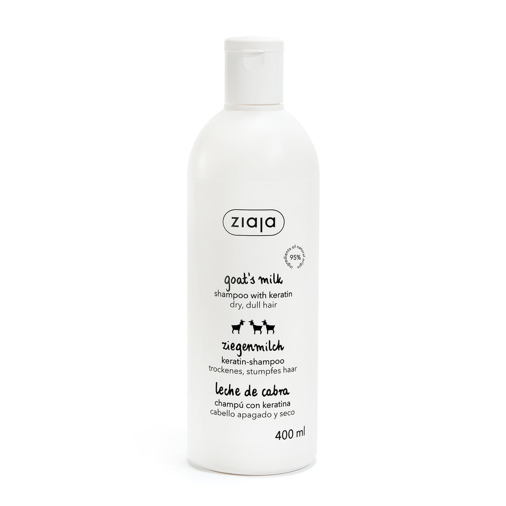 Ziaja bottle front view showing label and volume, clear product identity benefit