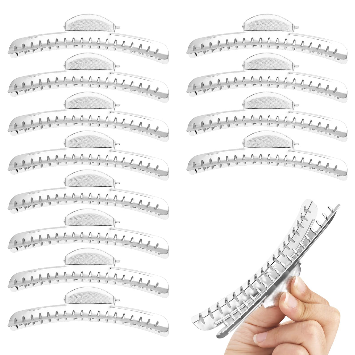 ZIBARBER front view of silver metal wave clips showing compact, professional hold