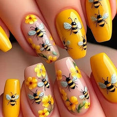 ZIFANHU front packaging showing yellow bumblebee press-on nails and kit for easy styling