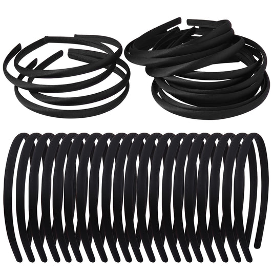 Zifengcer front view pack showing 20 black satin headbands, convenient bulk gift