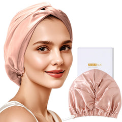 ZIMASILK front view blush pink bonnet showing elegant fit and coverage