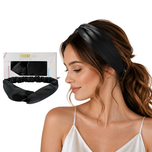 ZIMASILK black headband front view showing sleek protection
