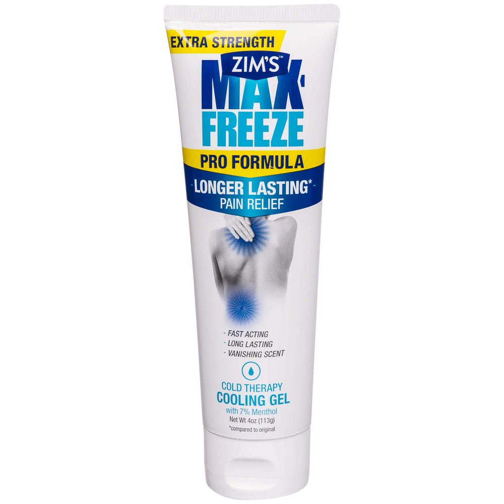Zim's Max front packaging showing 4 ounce gel and menthol benefits