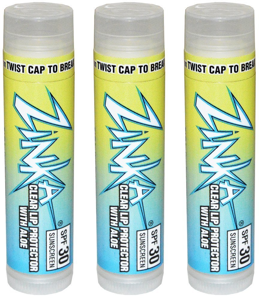 Zinka clear lip protector front packaging showing tube and SPF benefit