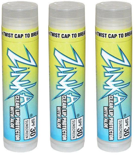 Zinka clear lip protector front packaging showing tube and SPF benefit