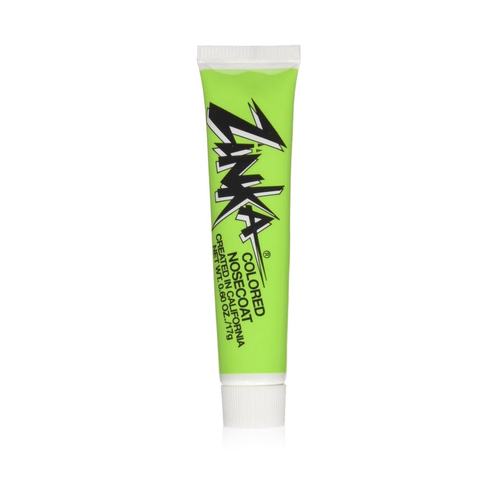 Zinka neon green front packaging showing bold color and compact tube benefit