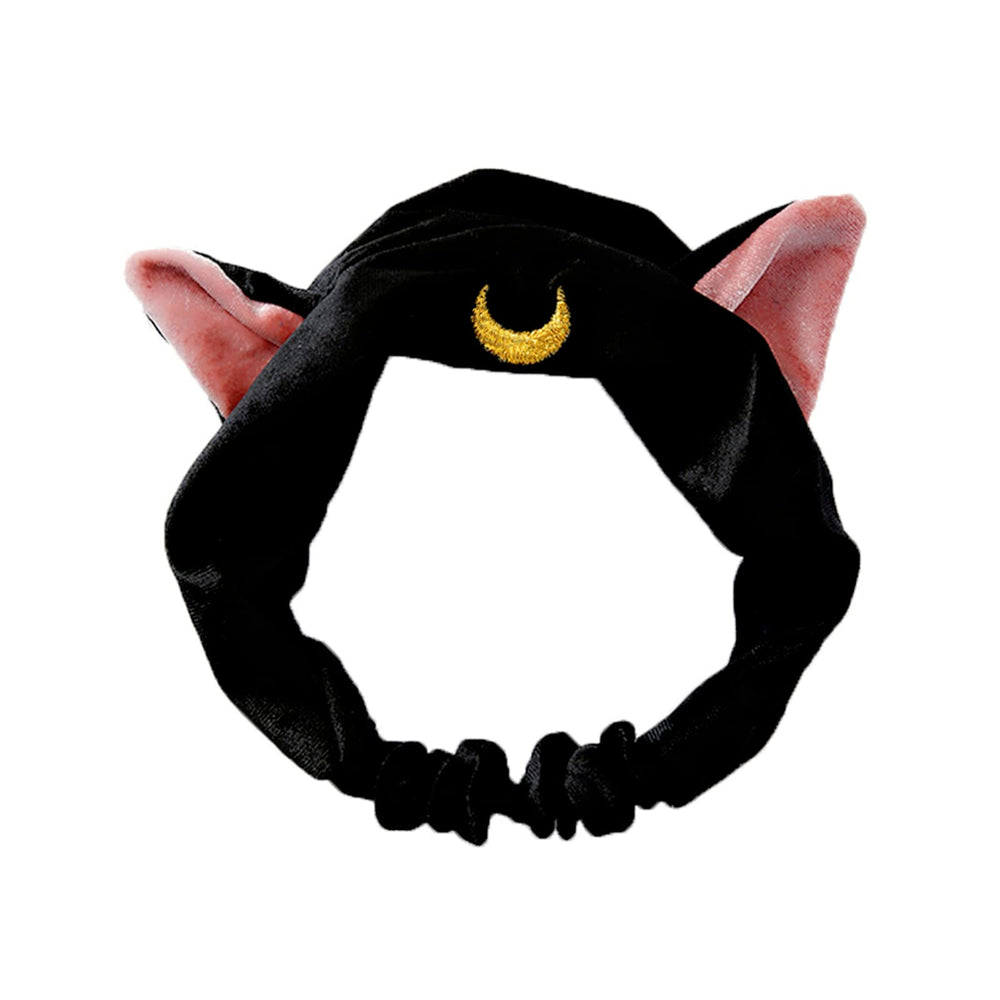 Ziper front view of black cat ear headband showing neat shape and cute style