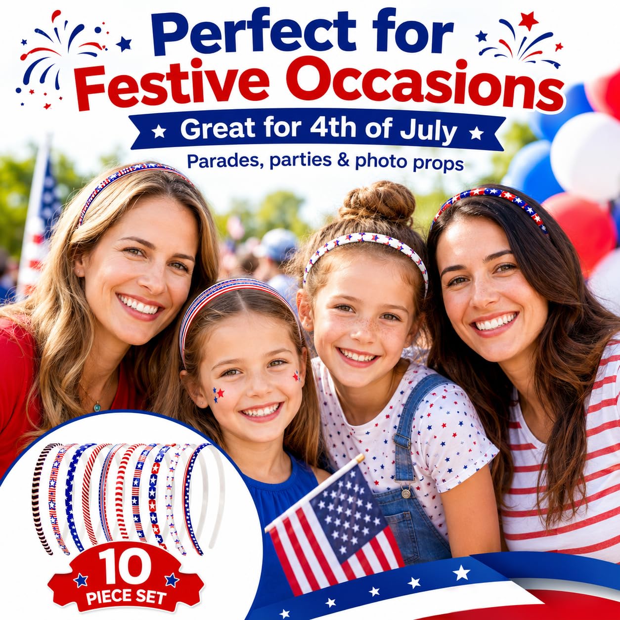 ZIRICHER headband styled at a picnic displaying casual patriotic accessory for group events