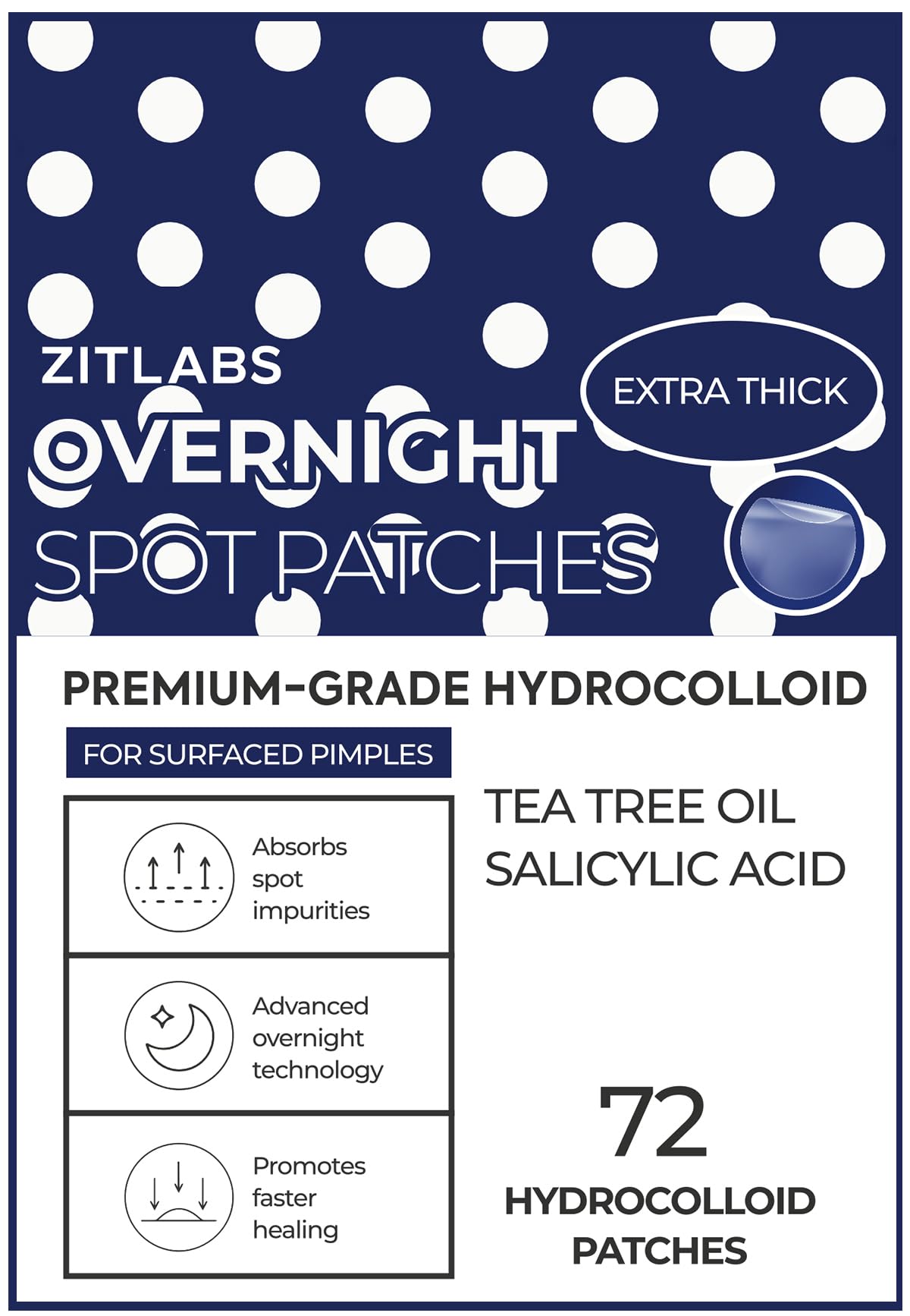 ZITLABS front packaging showing pack of 72 patches and branding benefit protection