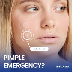 ZITLABS patch applied to cheek illustrating invisible wear and reduced irritation
