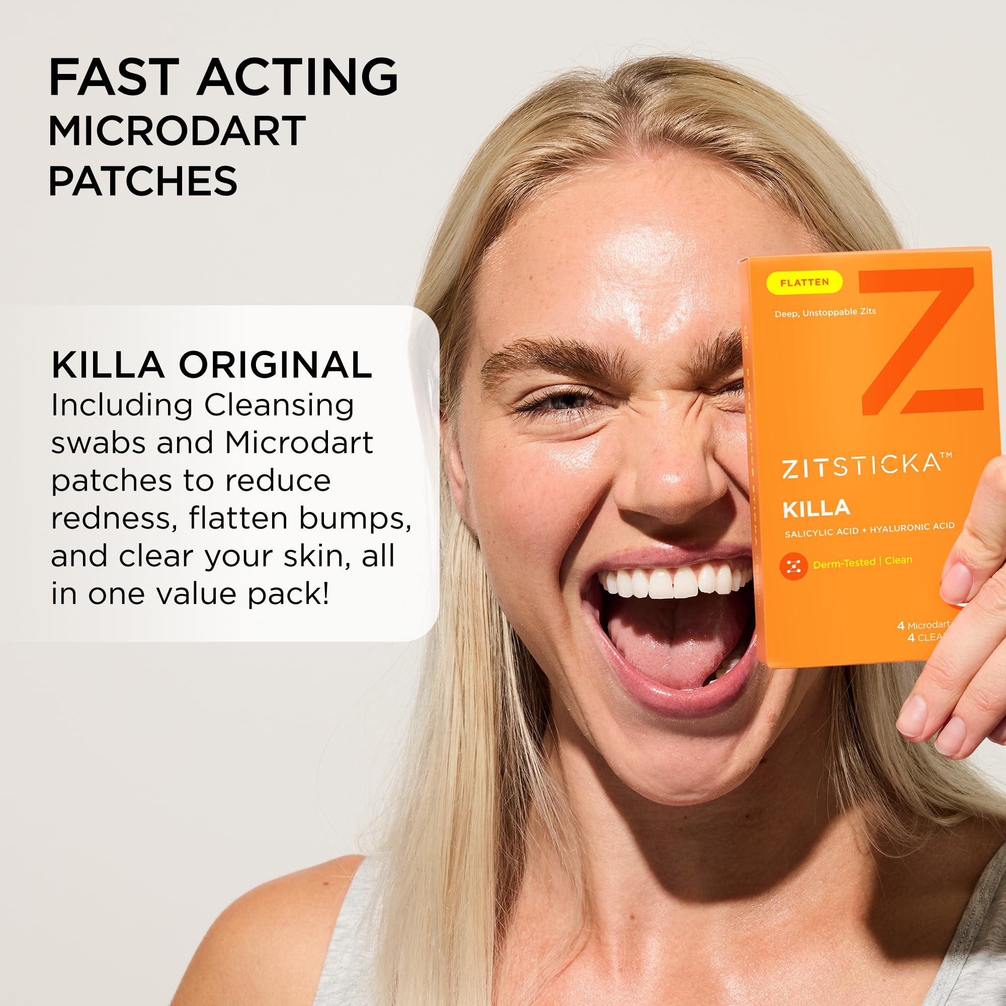 ZitSticka CLEANA swab beside patch illustrating priming step benefit