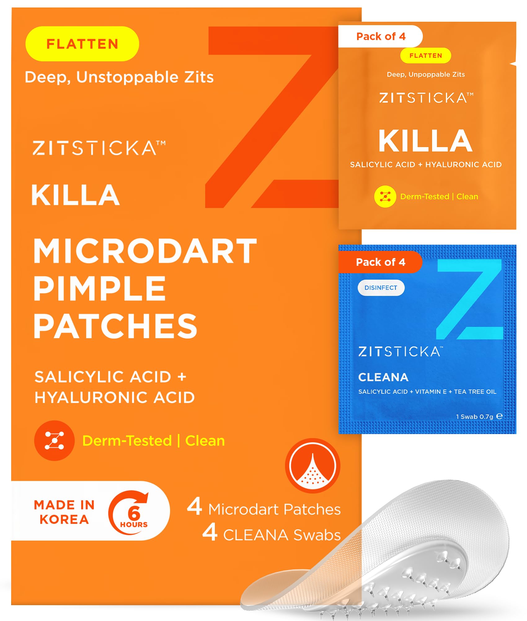 ZitSticka front packaging showing KILLA 4-pack and benefits