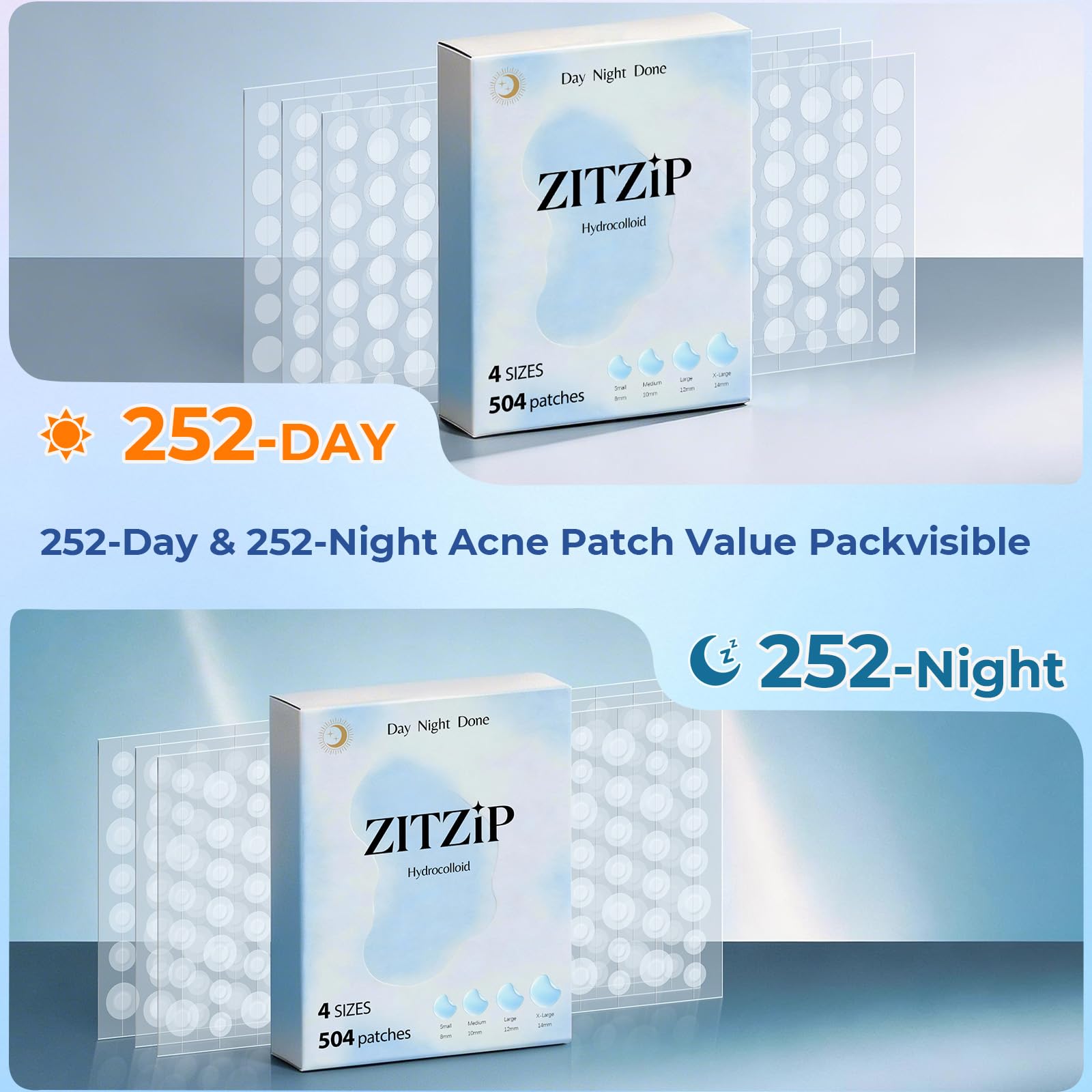 ZITZIP daytime patch applied on cheek demonstrating discreet coverage benefit