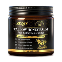 ZIXSD front jar showing whipped tallow honey balm, rich hydration benefit