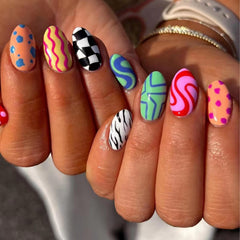 ZJHGDR front packaging showing 24-piece almond press-on nails and accessories for quick application