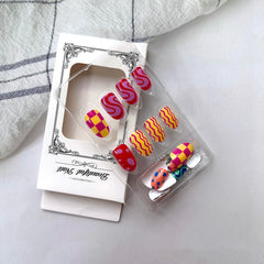ZJHGDR worn on model displaying colorful short almond nails for instant polished style
