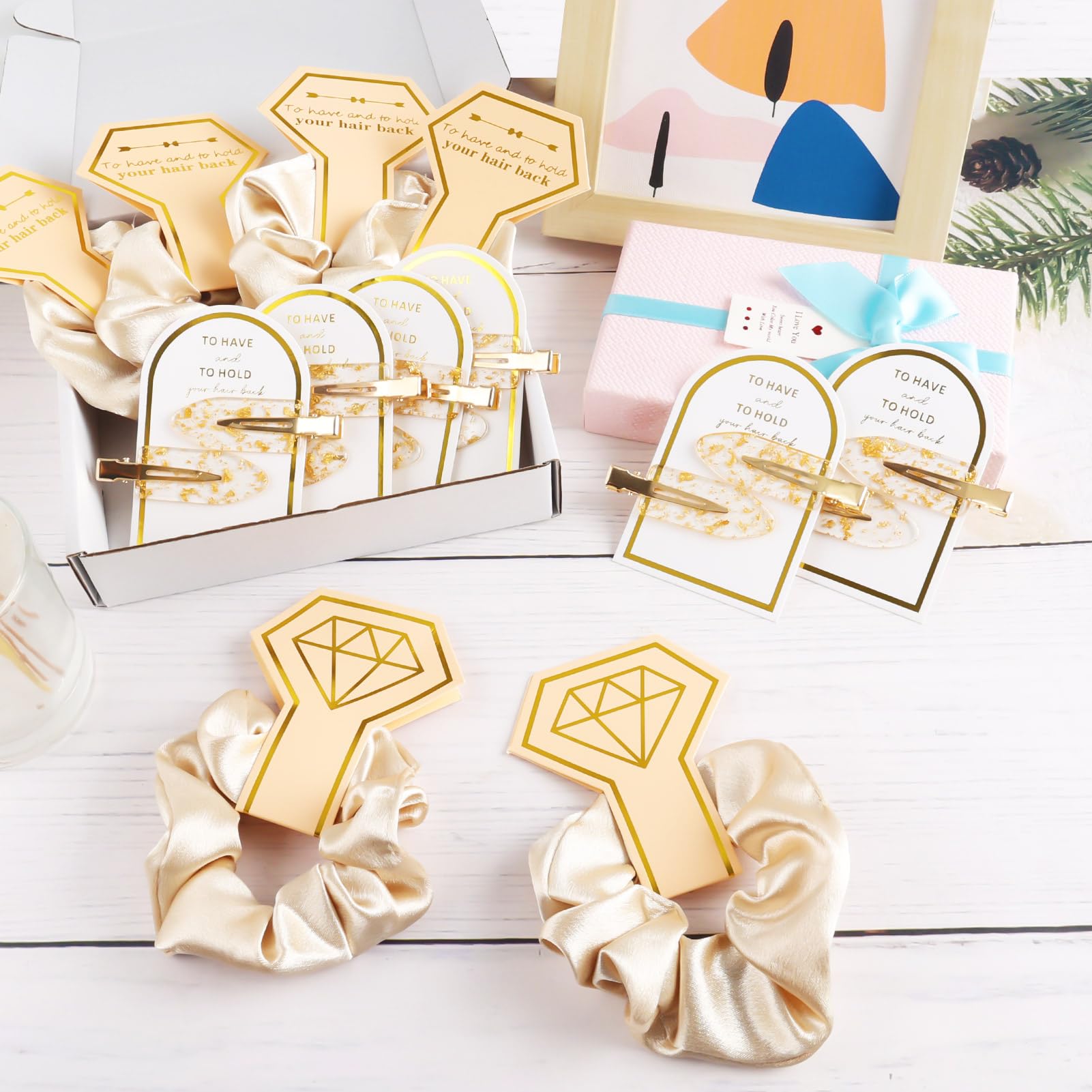 Zkptops bridal party wearing matching clips and scrunchies for cohesive look
