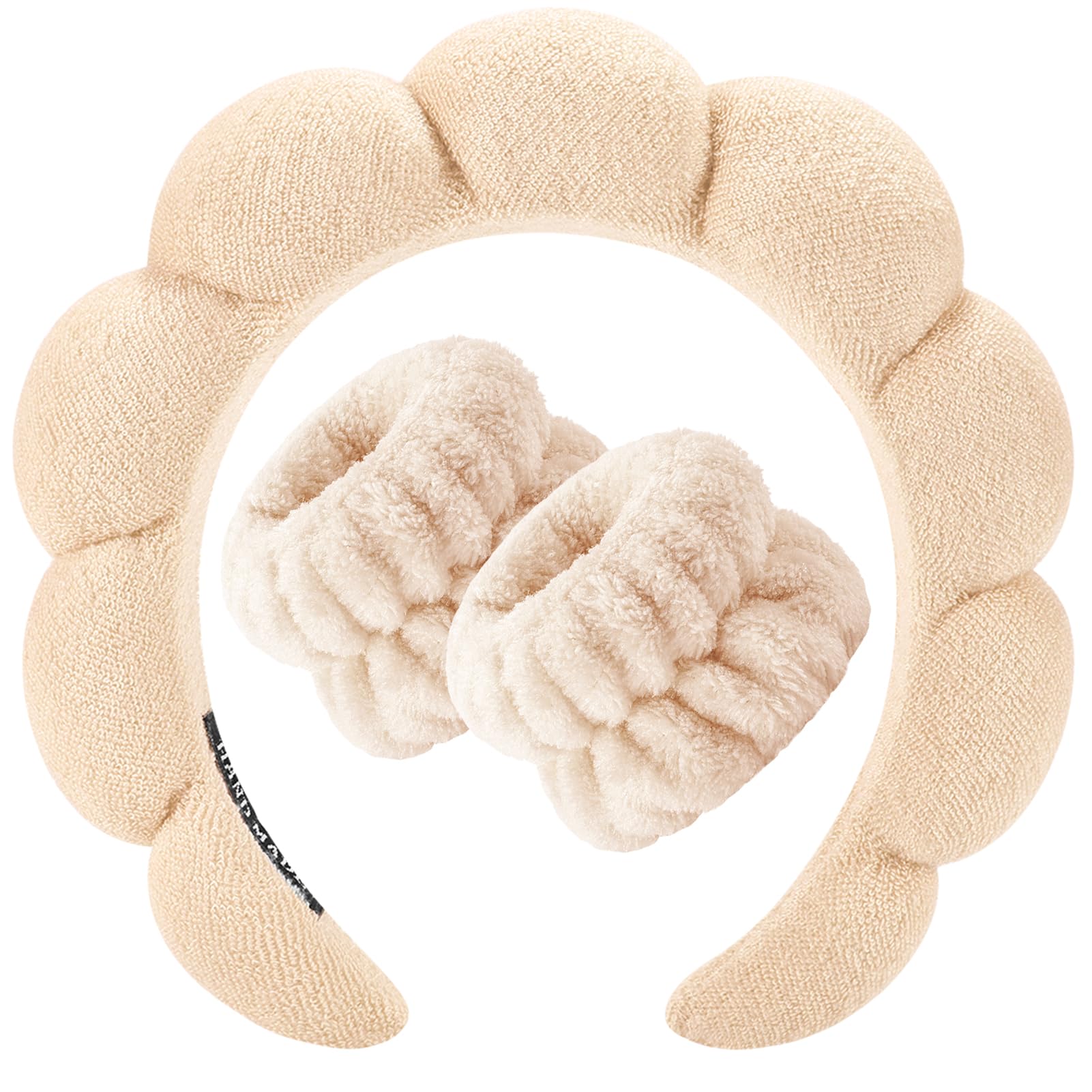 Zkptops beige headband front view showing soft cushion and non-slip fit