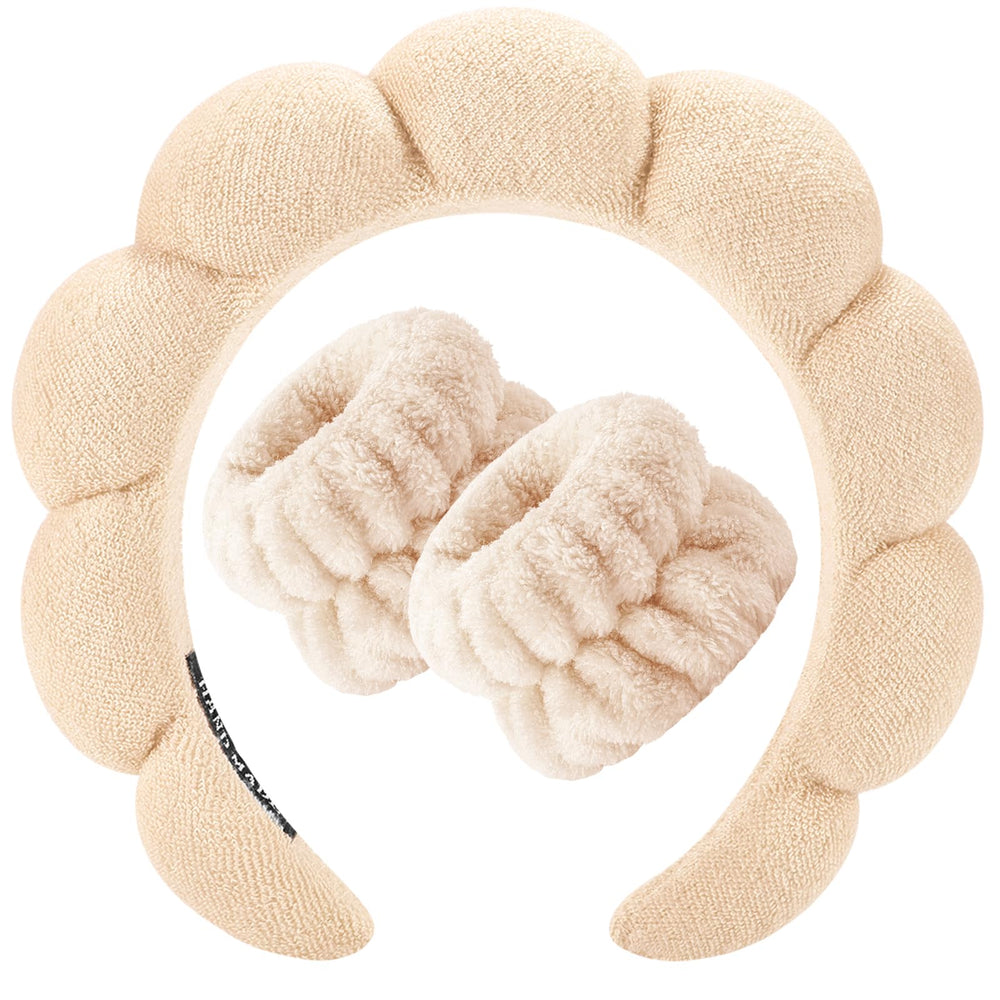 Zkptops beige headband front view showing soft cushion and non-slip fit