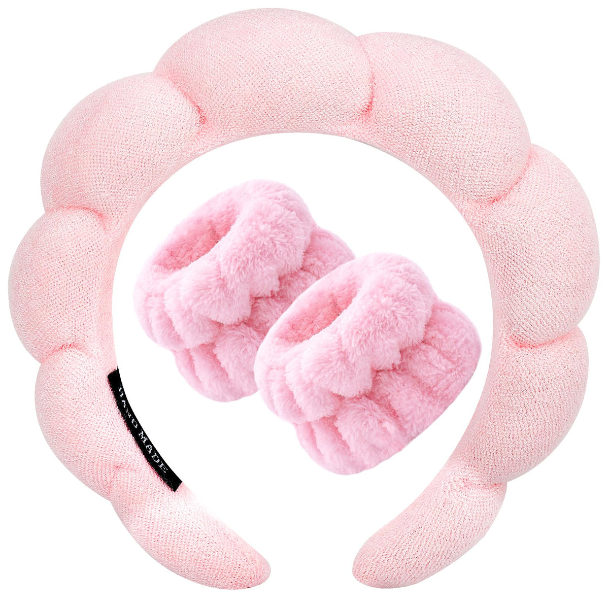 Zkptops front view pink headband and wristband set keeps hair back during skincare