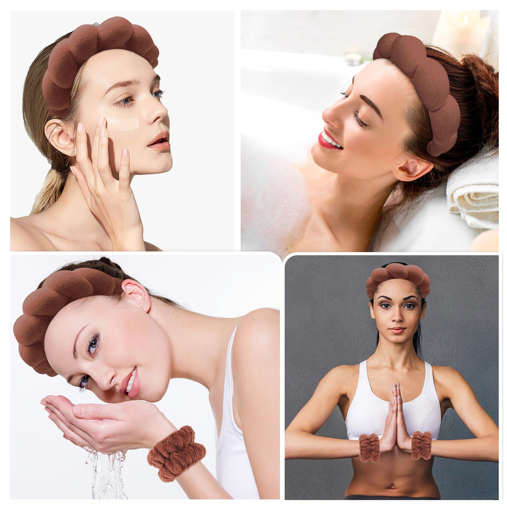 Zkptops headband worn during face washing keeps hair away and absorbs splashes