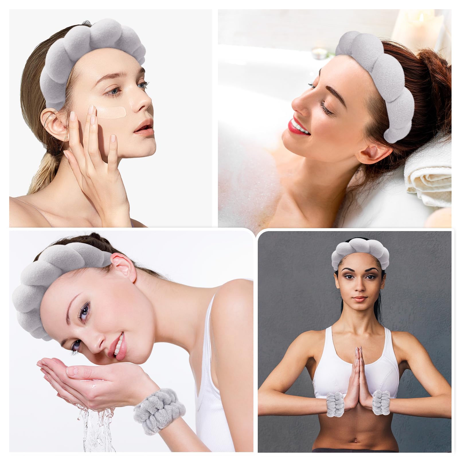 Zkptops headband in use while washing face demonstrating hair protection benefit