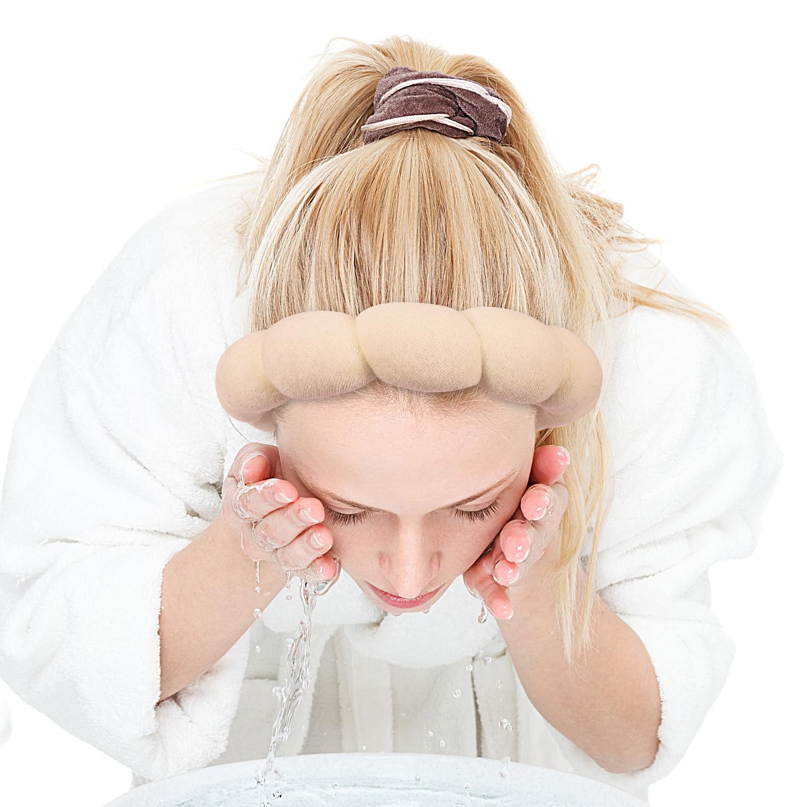 Zkptops headband on vanity with skincare items suggesting organized routine