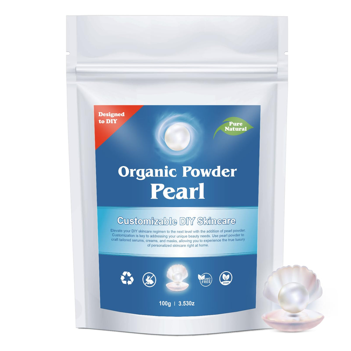 Zlimer front packaging jar of pearl powder showing label and 100g size for clear identification and trust