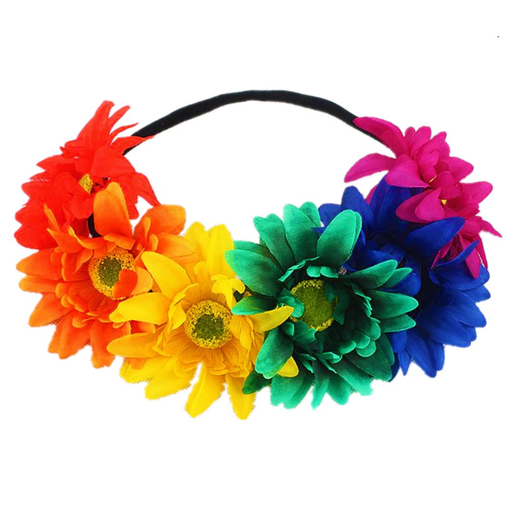 ZLIXING front view rainbow sunflower headband showing bright colors and wearable design