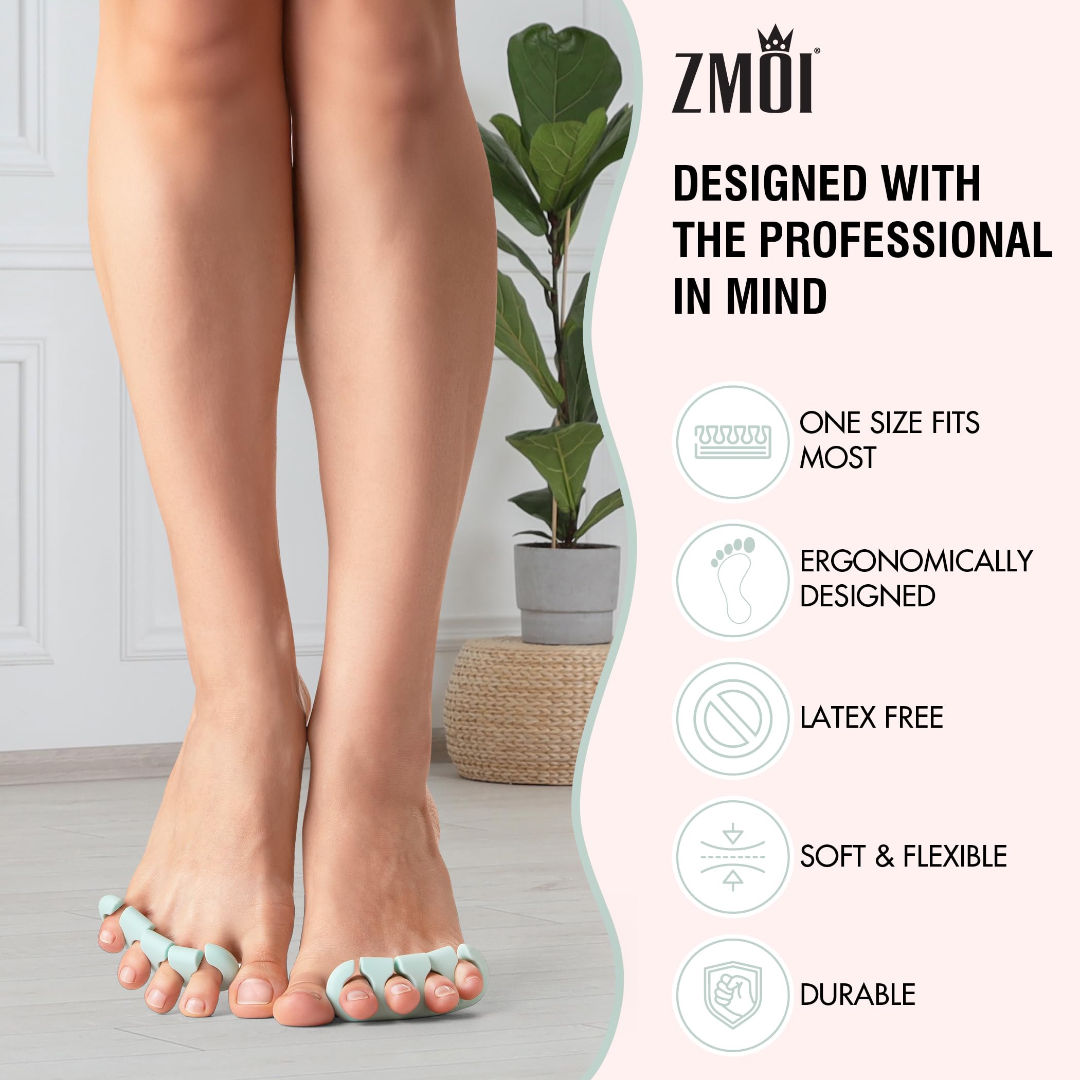 ZMOI toe spacers on foot during yoga to support toe alignment and balance