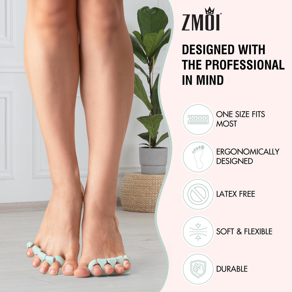 ZMOI toe spacers on foot during yoga to support toe alignment and balance