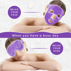 ZNÖCUETÖD eye mask worn by model to reduce puffiness and soothe eyes