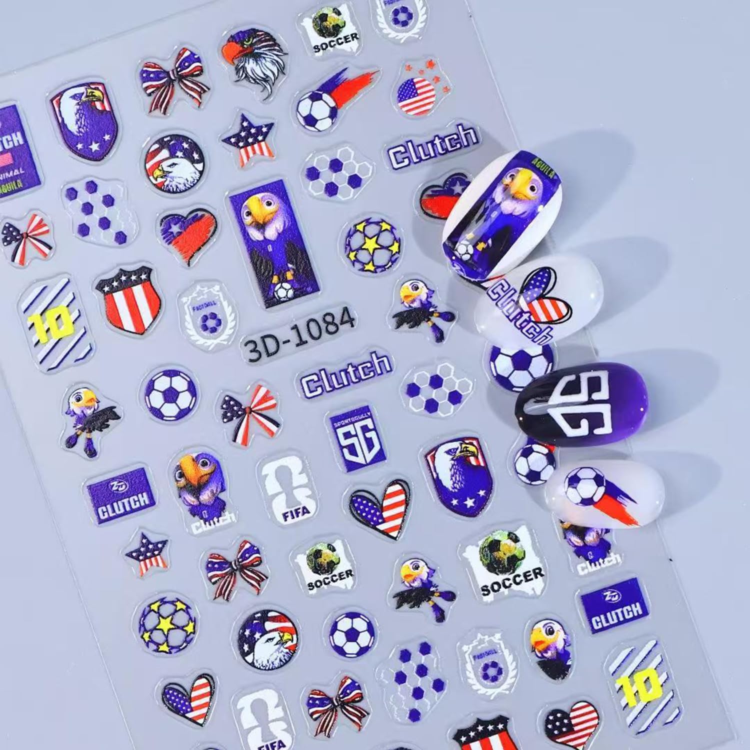 Zoance stickers applied on acrylic nails for durable match-day style