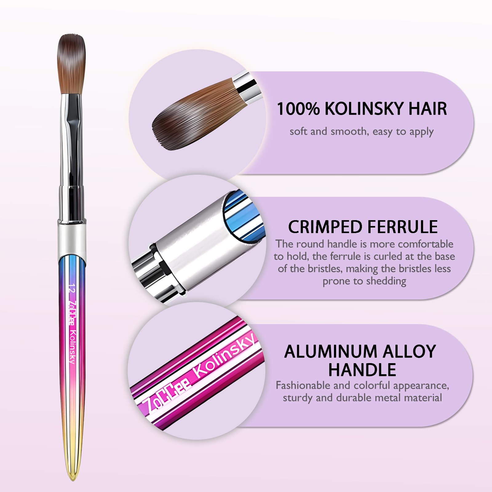 ZoCCee Kolinsky bristles closeup showing fine point and excellent liquid retention