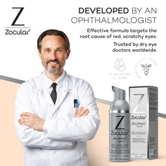 Zocular in a bedtime routine scene illustrating soothing eyelid care and refreshed comfort benefit
