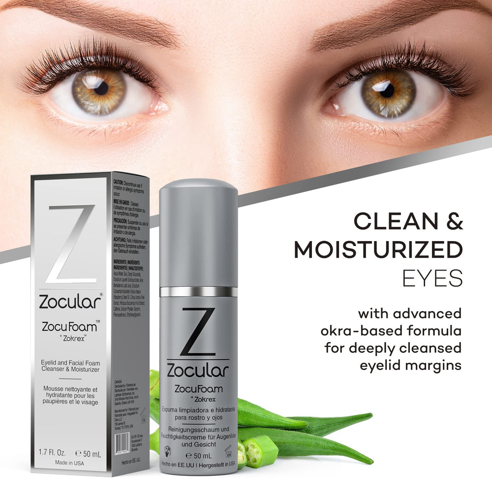 Zocular foam dispensing from pump demonstrating airy texture for gentle eyelid cleansing benefit