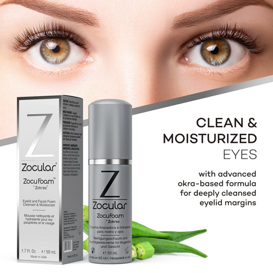 Zocular foam dispensing from pump demonstrating airy texture for gentle eyelid cleansing benefit