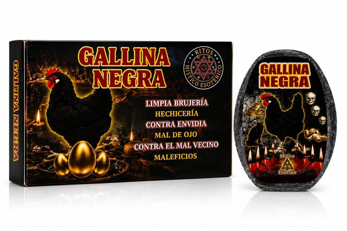 Zoeartcrafts Gallina Negra soap front packaging showing ritual-ready bar and benefit